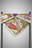 %100 Twill İpek Çiçek Desenli Haki - Mürdüm Renkli 90x90 Eşarp Dikim Şekli : El Dikişi thumbnail 5