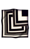 %100 Twill İpek Zincir Detaylı Geometrik Desenli Siyah - Krem Renkli 90x90 Eşarp Dikim Şekli : El Dikişi thumbnail 2