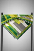 100% Twill İpek Geometrik Desenli Haki - Zümrüt Yeşili Renkli 90x90 Dikim Şekli : El Dikişi Eşarp thumbnail 5