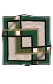 %100 Twill İpek Geometrik Desenli Zümrüt Yeşili - Siyah Renkli 90x90 Eşarp Dikim Şekli : El Dikişi thumbnail 2