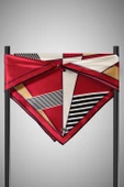 %100 Twill İpek Çizgili ve Geometrik Desenli Bordo - Vizon Renkli 90x90 Eşarp Dikim Şekli : El Dikişi thumbnail 6