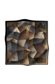 % 57 İPEK % 43 VİSKON Twill İpek Geometrik Desenli Bej - Gri Renkli 90x90 Eşarp Dikim Şekli : El Dikişi thumbnail 2