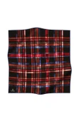 %100 Twill İpek Ekose Desenli Siyah - Kırmızı Renkli 90x90 Eşarp Kenar Dikiş Şekli El Dikişli thumbnail 2