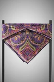 100% Twill İpek Etnik Desenli Siyah - Mor Renkli 90x90 Dikim Şekli : El Dikişi Eşarp thumbnail 3