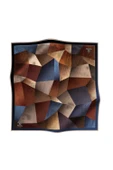 % 57 İPEK % 43 VİSKON Twill İpek Geometrik Desenli Kiremit - İndigo Renkli 90x90 Eşarp Dikim Şekli : El Dikişi thumbnail 2