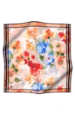% 57 İPEK % 43 VİSKON Twill İpek Sulu Boyalı Çiçek Desenli Somon - Kırmızı Renkli 90x90 Eşarp Dikim Şekli : El Dikişi thumbnail 2