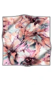 %100 Twill İpek Batik Çiçek Desenli Somon - Lila Renkli 90x90 Eşarp Kenar Dikiş Şekli El Dikişli thumbnail 2