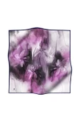 %100 Twill İpek Dokulu Ve Çiçek Desenli Füme - Lila Renkli 90x90 Eşarp Dikim Şekli : El Dikişi thumbnail 2