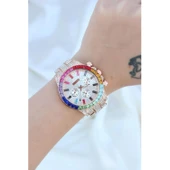 Clariss Trend Rose Metal Kordonlu Zirkon Taş Kaplama Renkli Taşlı Kasa Tasarımlı Lüx Kadın Kol Saati thumbnail 3