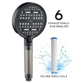 Kireç Tutucu Tazyik Arttırıcı 6 Fonksiyonlu Siyah Duş Başlığı thumbnail 3