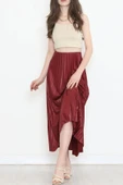 Zarif Ve Modern Pileli Parlak Krep Gizli Lastikli Bordo Etek thumbnail 5