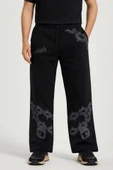 MDB Erkek Üç İplik Pamuklu Baskılı Cepli Jogger Buggy Pantalon Oversize Kalıp  iyah thumbnail 1
