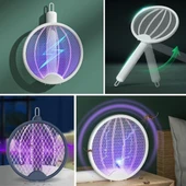 Asılabilen Ve Masaüstü Olabilen 2w Sinek kovucu Mor Işıklı Raket thumbnail 3