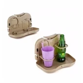 Araç İçi Koltuk Arkası Katlanabilir Bardak Tutuculu Bej Tepsi thumbnail 6