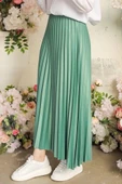 Zarif Ve Modern Pileli Parlak Krep Gizli Lastikli Mint Etek thumbnail 3