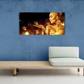 Altın Sarısı tonlarda Kadın ve Su Damlacıkları Kanvas Tablo 60 x 120 thumbnail 3