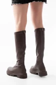 812-301 Kahverengi Streç Arkadan Fermuarlı Günlük Kadın Çizme thumbnail 4