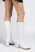 YSN-4422 Beyaz Cilt Topuklu Kadın Çizme thumbnail 3