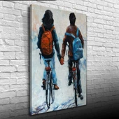 Elele Bisiklet Süren Sevgililer Yağlıboya Kanvas Tablo 50 x 70 thumbnail 1