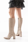 YSN-4422 Bej Kroko Topuklu Kadın Çizme thumbnail 1