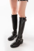 2024-3004 Siyah Kroko Toka Aksesuarlı Lastikli Fermuarlı Günlük Kadın Çizme thumbnail 4