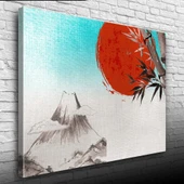 Japon Bayrağı ve Karlı Dağlar Yağlıboya Kanvas Tablo 50 x 70 thumbnail 3