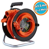 Plastik Makaralı Seyyar Kablo Uzatma Kablosu 3x1.5 mm CCA Kablo 50+2 Metre thumbnail 1