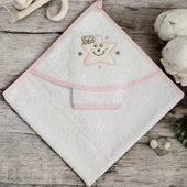 Yıldız Nakışlı Keseli Kız Bebek Havlu (74x74cm) thumbnail 1