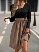 MDB Kadın Uzun Kollu Yuvarlak Yaka üst Viskon Alt Süprem Midi Elbise thumbnail 6