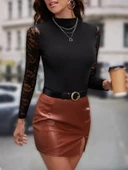 MDB Kadın Uzun Kollu Yarı Balıkçı Yaka Tüllü Kaşkorse Bluz thumbnail 4