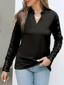 MDB Kadın Uzun Kollu Hakim Yaka Kolları Dantel Detaylı Ithal Krep Bluz thumbnail 1