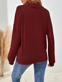 MDB Kadın Uzun Kollu Yakalı Düğmeli Salaş Waffle Bluz thumbnail 5