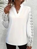 MDB Kadın Uzun Kollu Hakim Yaka Kolları Dantel Detaylı Ithal Krep Bluz thumbnail 3