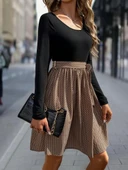 MDB Kadın Uzun Kollu Yuvarlak Yaka üst Viskon Alt Süprem Midi Elbise thumbnail 5