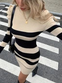 MDB Kadın Uzun Kollu Yuvarlak Yaka Balon Omuz Kol Detaylı çok Renkli Mini Elbise thumbnail 2