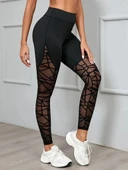 MDB Kadın Yüksek Bel Geometrik Desen File Detaylı Dalgıç Tayt thumbnail 1