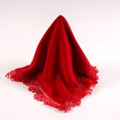 İğne Oyalı Şal (Namaz Örtüsü, 144x68 cm. Kırmızı) thumbnail 2