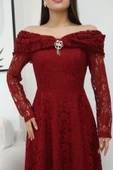 Aşkın Büyüsü Dantel Abiye Elbise 6055-Bordo thumbnail 5
