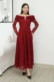 Aşkın Büyüsü Dantel Abiye Elbise 6055-Bordo thumbnail 1