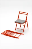 Retodesign 1 Adet Katlanır Kırmızı Metal Sandalye Minderli Bistro Sandalye 2024k thumbnail 1