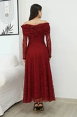 Aşkın Büyüsü Dantel Abiye Elbise 6055-Bordo thumbnail 7