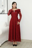 Aşkın Büyüsü Dantel Abiye Elbise 6055-Bordo thumbnail 2