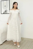 Aşkın Büyüsü Dantel Abiye Elbise 6055-Beyaz thumbnail 3