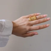 Çelik Yüzük Kadın Altın Kaplama Desenli Kaburga Model YZK-493 thumbnail 2