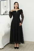 Aşkın Büyüsü Dantel Abiye Elbise 6055-Siyah thumbnail 3