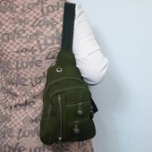 Fiyra bb1 Haki Renk Krinkıl Kumaş Beş Bölmeli  Body Bag Bayan Çanta thumbnail 5