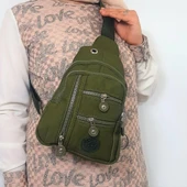 Fiyra bb1 Haki Renk Krinkıl Kumaş Beş Bölmeli  Body Bag Bayan Çanta thumbnail 6