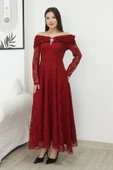 Aşkın Büyüsü Dantel Abiye Elbise 6055-Bordo thumbnail 6