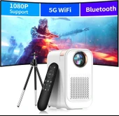 Vasoun 5G WiFi ve Bluetooth'lu Mini Projektör, Projektör Standlı 1080P Destekli - Beyaz thumbnail 1