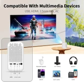 Vasoun 5G WiFi ve Bluetooth'lu Mini Projektör, Projektör Standlı 1080P Destekli - Beyaz thumbnail 2